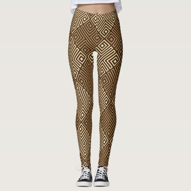Tribal Beige Brown Minimal Pattern Leggings (Front)
