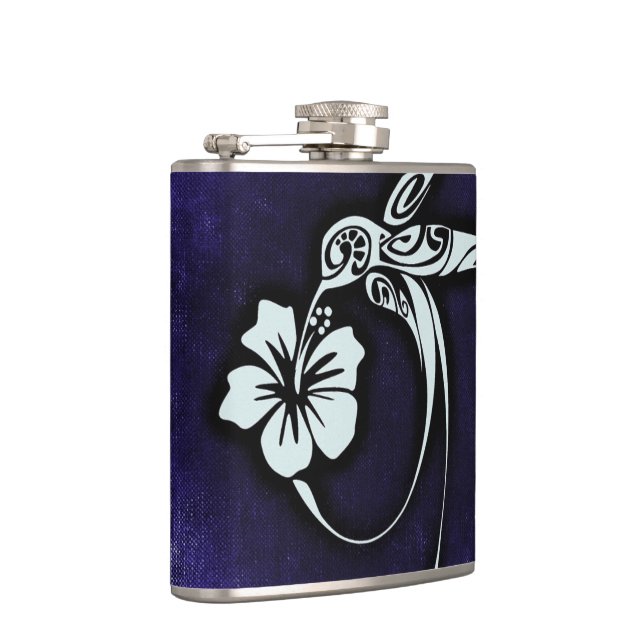Tribal Bird Art on Blue Hip Flask (Right)