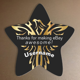 Tribal bird bold gold black feedback star product sticker