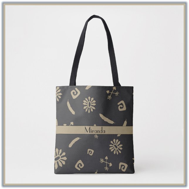 Tribal Black and Beige Native American Pattern Tote Bag (Creator Uploaded)