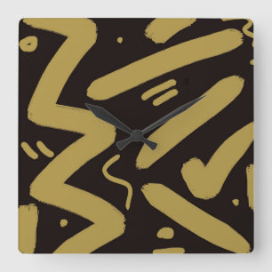 Tribal Black and Gold  Square Wall Clock