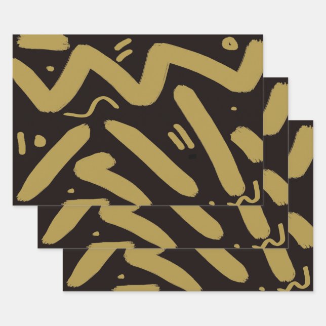 Tribal Black and Gold  Wrapping Paper Sheet (Set)