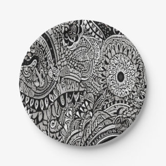 tribal black and white paper plate