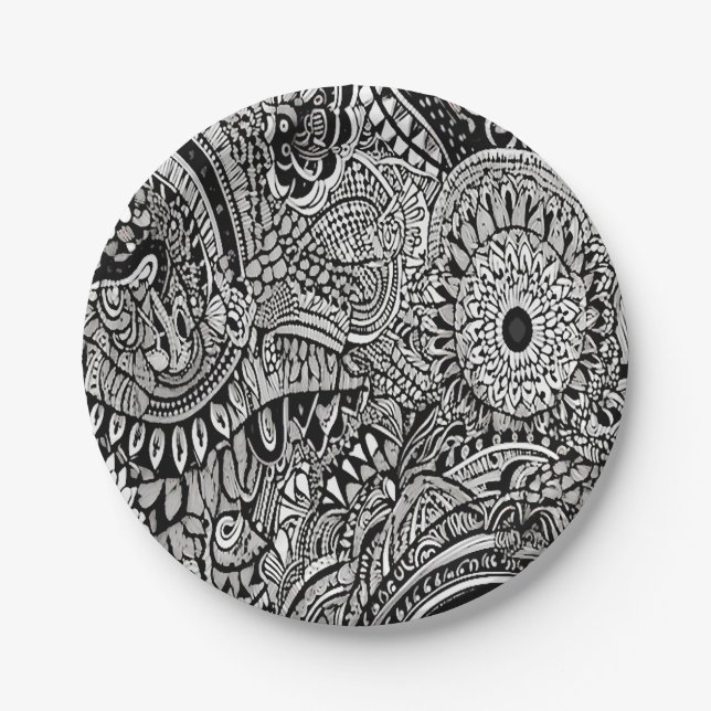tribal black and white paper plate (Front)