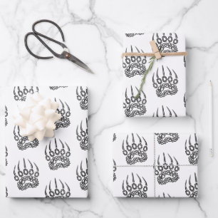 Tribal Black Bear Paw Wrapping Paper Sheet