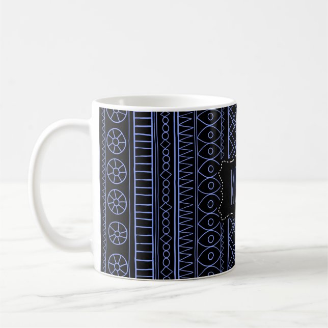 Tribal black blue Ethnic vintage retro pattern Mug (Left)