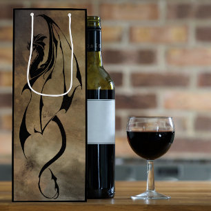 Tribal Black Dragon Silhouette Stone Fantasy Wine Gift Bag