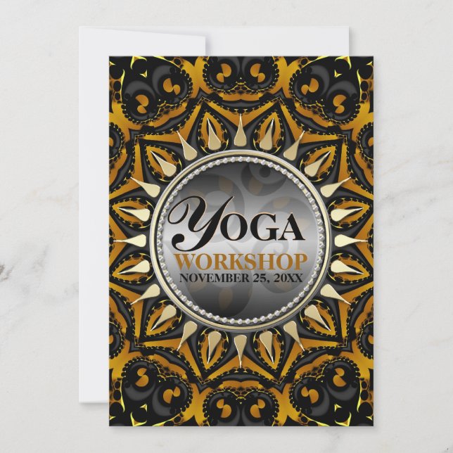 Tribal Black Gold Sun Yoga Workshop Invitations (Front)