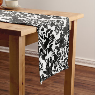 Tribal Black Love Bird Damask Pattern Short Table Runner