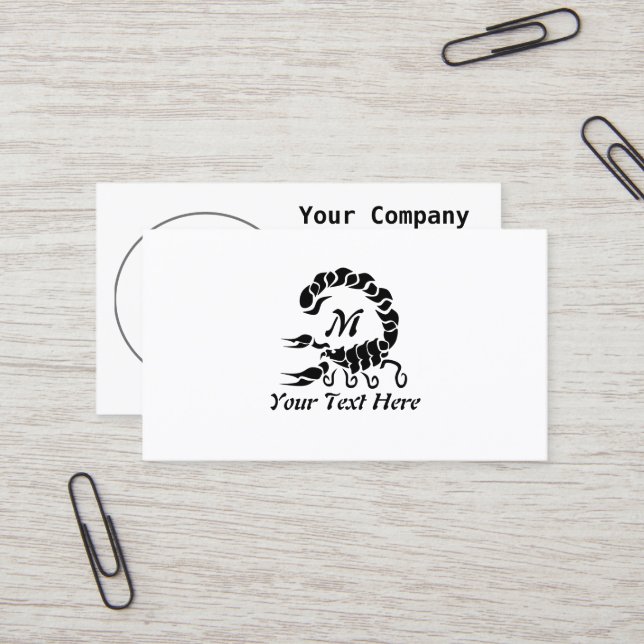 Tribal Black Scorpion Monogram Business Card (Front/Back In Situ)