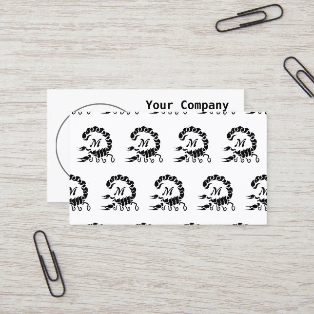Tribal Black Scorpion Monogram Business Card (Front/Back In Situ)