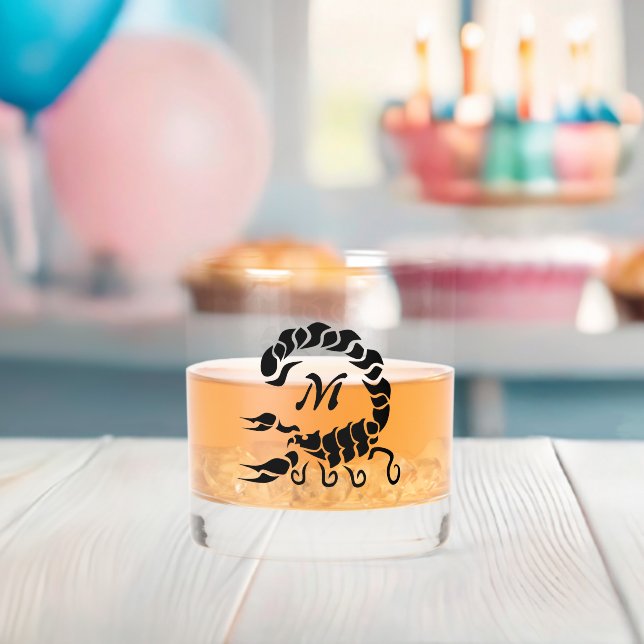 Tribal Black Scorpion Monogram Whiskey Glass (Insitu (Baby Shower))