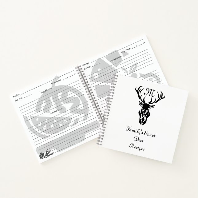 Tribal Black Stag Silhouette Monogram Deer Recipes Notebook (Inside)