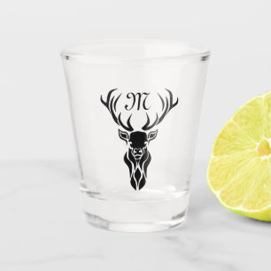 Tribal Black Stag Silhouette Monogram Shot Glass