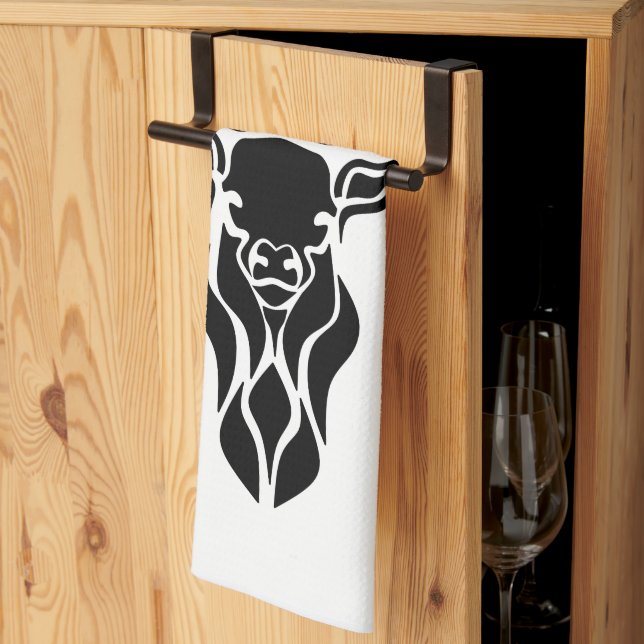 Tribal Black Stag Silhouette Monogram Tea Towel (Thirds Fold)