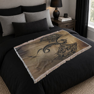 Tribal Black Stone Fantasy Dragon Throw Blanket