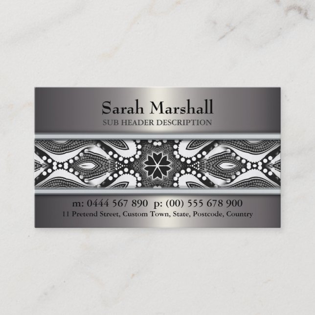 Tribal Black+White & Metallic w/ Logo Business Car Business Card (Front)