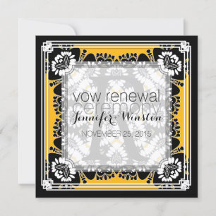 Tribal Black White + Yellow Vow Renewal Invites