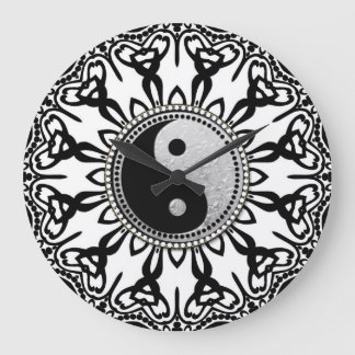 Tribal Black+White YinYang Balance Your Time Large Clock