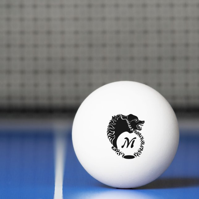 Tribal Black Wolf Head Silhouette Laurel Monogram Ping Pong Ball (Net)