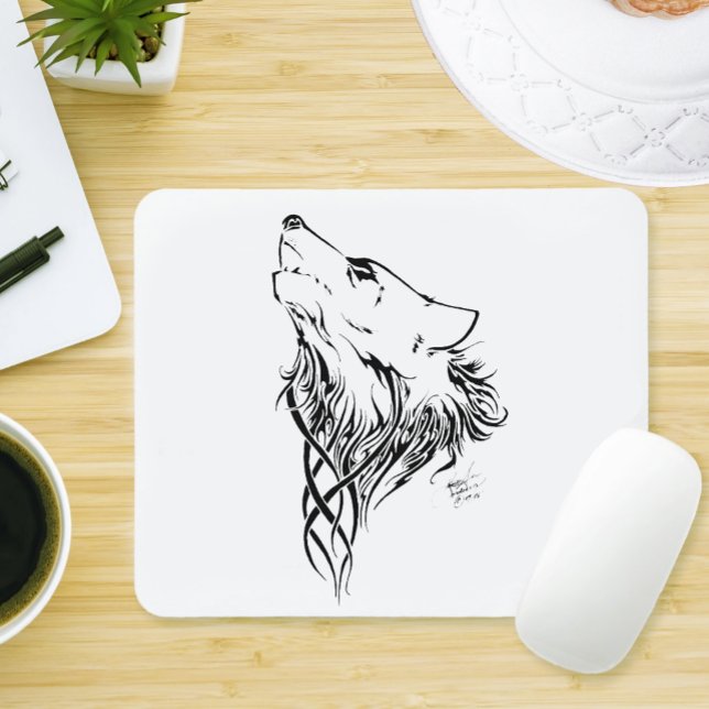 Tribal Black Wolf Howl Mouse Mat (Creator Uploaded)