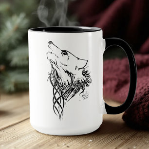 Tribal Black Wolf Howl Mug
