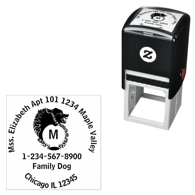 Tribal Black Wolf Ring Return Address Self-inking Stamp (In Situ)