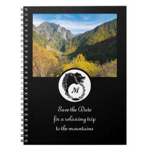 Tribal Black Wolf Silhouette Laurel Monogram Photo Notebook
