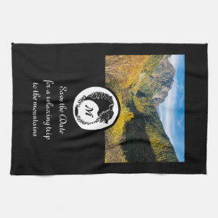 Tribal Black Wolf Silhouette Laurel Monogram Photo Tea Towel