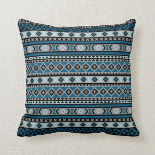 Tribal Blanket Pattern Blue Grey Black Cushion