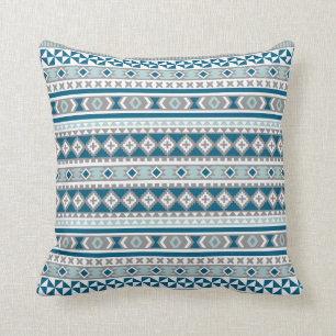 Tribal Blanket Pattern Green Blue and Grey Cushion