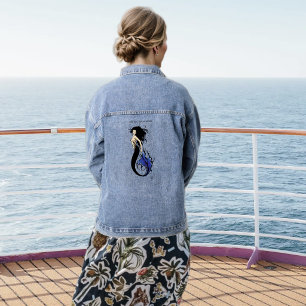 Tribal Blue Mermaid Elegant Fantasy Siren Denim Jacket