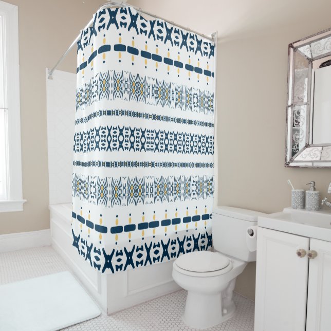 Tribal Blue White Mudcloth   Shower Curtain (In Situ)