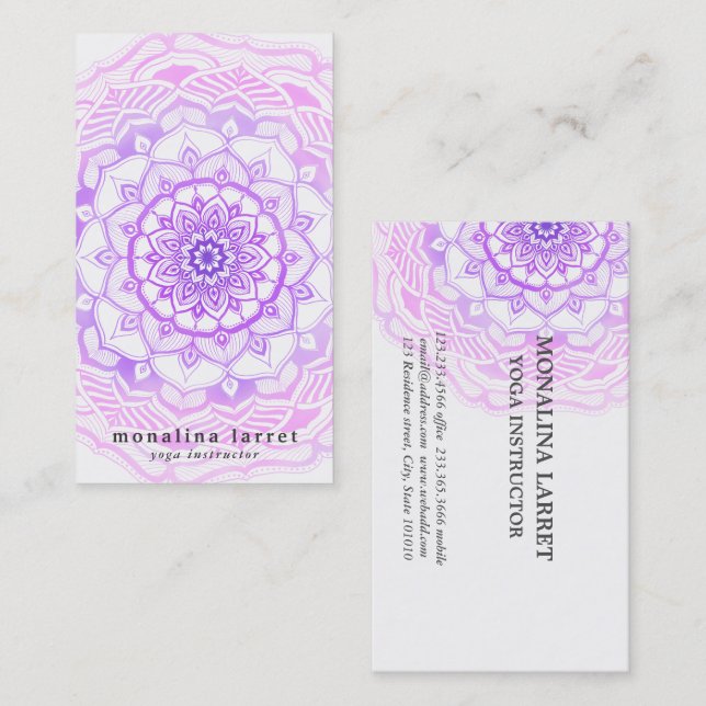 Tribal Bohemian Purple Watercolor Mandala Drawing Business Card (Front/Back)