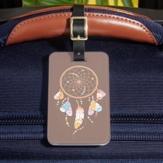 Tribal Boho Dreamcatcher on Brown Luggage Tag (Front Insitu 2)