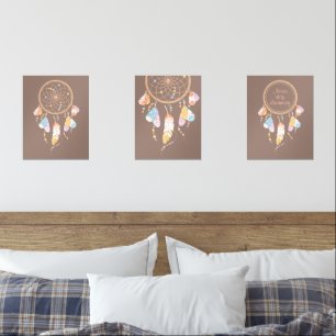 Tribal Boho Dreamcatcher on Brown Set of 3