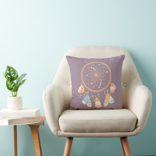 Tribal Boho Dreamcatcher on Purple Cushion