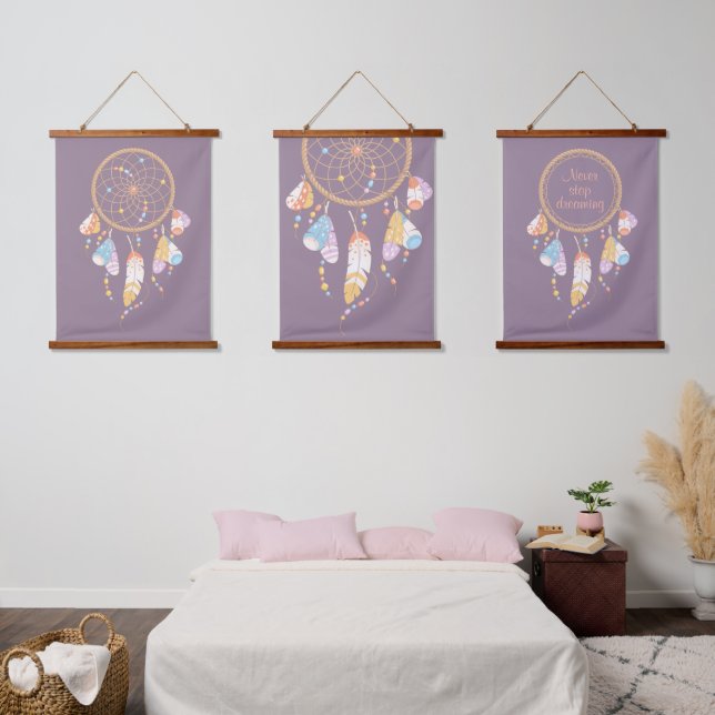 Tribal Boho Dreamcatcher on Purple Set of 3 Hanging Tapestry (Bedroom)