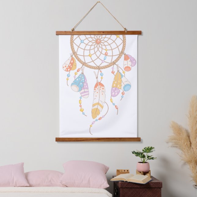 Tribal Boho Dreamcatcher on White Hanging Tapestry (Bedroom)