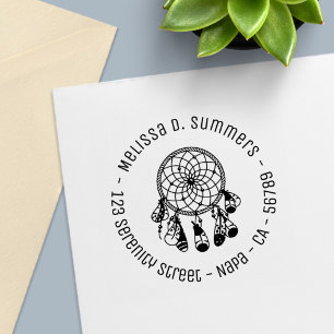 Tribal Boho Dreamcatcher Round Address 2 Self-inking Stamp