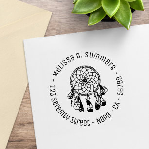 Tribal Boho Dreamcatcher Round Address 4 Rubber Stamp