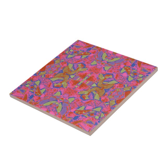 Tribal Boho Hippie Pink Purple Blue Green Pattern Tile (Side)