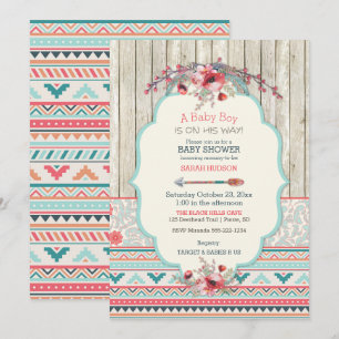 Tribal Boho Rustic Chic Wood Flowers Arrow Invitation