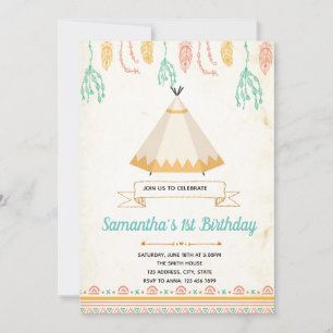 Tribal boho teepee birthday shower invitation