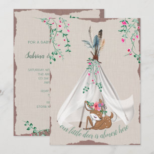 Tribal Boho Tipi and Deer Couple's Baby Shower Invitation