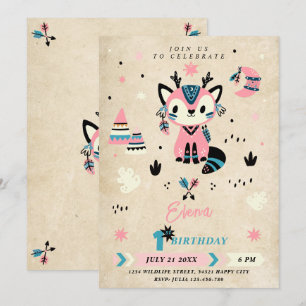 Tribal Boho Woodland Animals Wild One 1st Birthday Invitation
