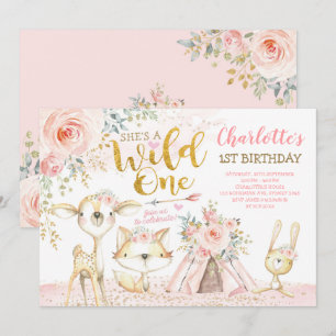 Tribal Boho Woodland Animals Wild One 1st Birthday Invitation