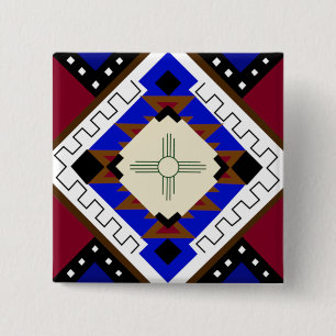 Tribal Botton, Happiness, Native American Zia 15 Cm Square Badge