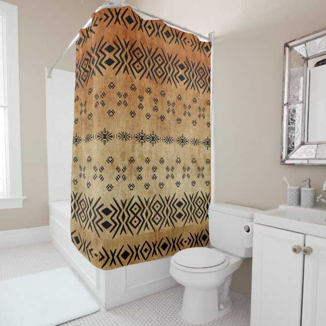 Tribal Brown Beige  Shower Curtain (In Situ)