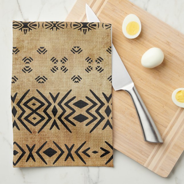Tribal Brown Beige Tea Towel (Quarter Fold)